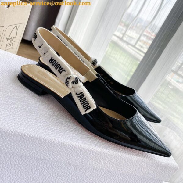 Replica Dior J'Adior Slingback Ballerina Flats In Black Patent Leather 9