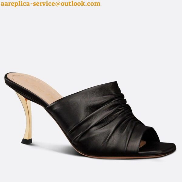 Replica Dior D-Fame Heeled Sandals In Black Pleated Lambskin 3