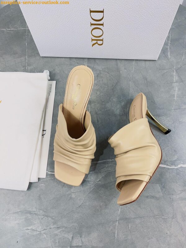 Replica Dior D-Fame Heeled Sandals In Beige Pleated Lambskin 8