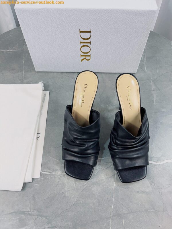 Replica Dior D-Fame Heeled Sandals In Black Pleated Lambskin 6