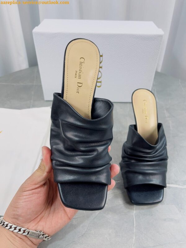 Replica Dior D-Fame Heeled Sandals In Black Pleated Lambskin 9