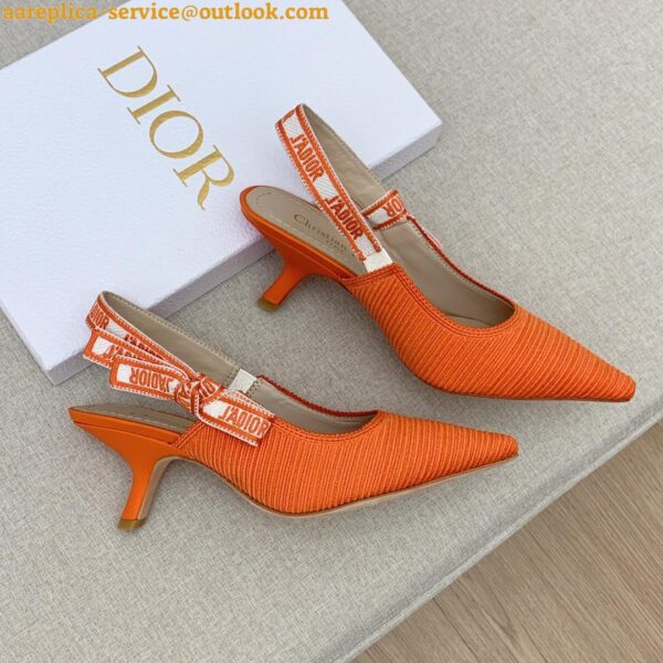 Replica Dior J'Adior Slingback Pumps 65mm In Orange Cotton Embroidery 8