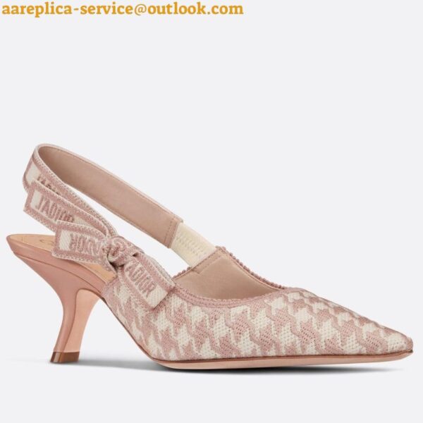 Replica Dior J'Adior Slingback Pumps 65mm In Pink Houndstooth Embroidery 3