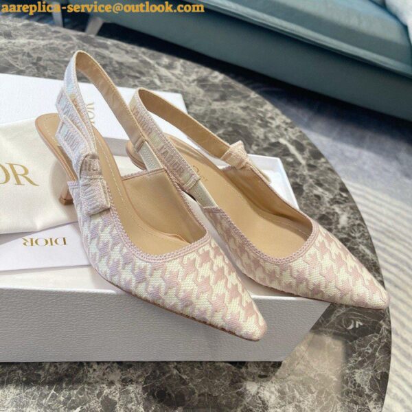 Replica Dior J'Adior Slingback Pumps 65mm In Pink Houndstooth Embroidery 5