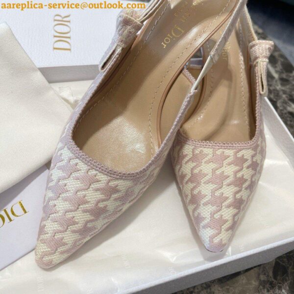 Replica Dior J'Adior Slingback Pumps 65mm In Pink Houndstooth Embroidery 7