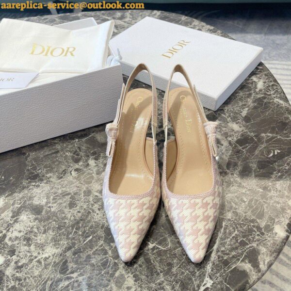 Replica Dior J'Adior Slingback Pumps 65mm In Pink Houndstooth Embroidery 10