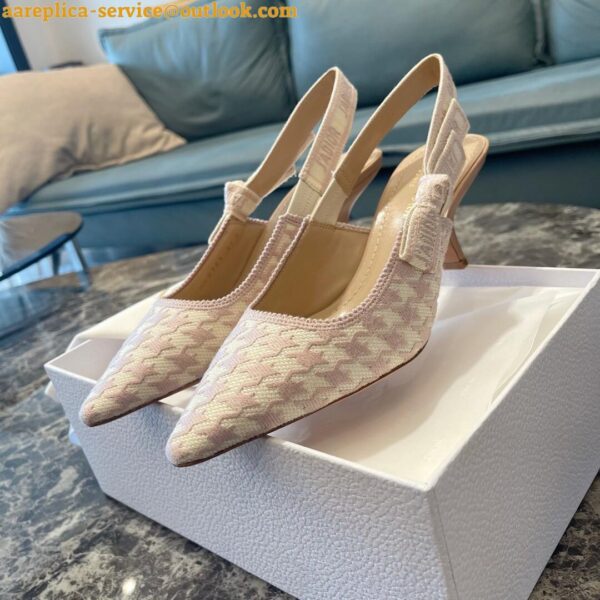 Replica Dior J'Adior Slingback Pumps 65mm In Pink Houndstooth Embroidery 12