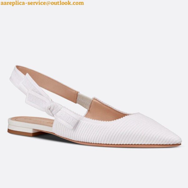 Replica Dior J'Adior Slingback Ballerina Flats In White Technical Canvas 4