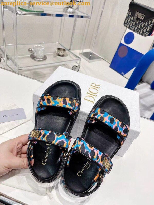 Replica Dior DiorAct Sandals In Blue Multicolor Mizza Printed Silk