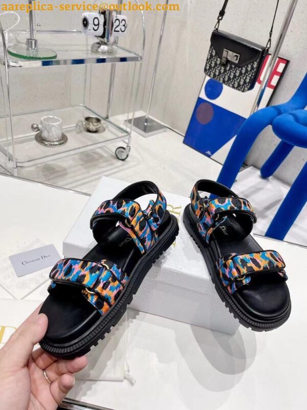 Replica Dior DiorAct Sandals In Blue Multicolor Mizza Printed Silk 5