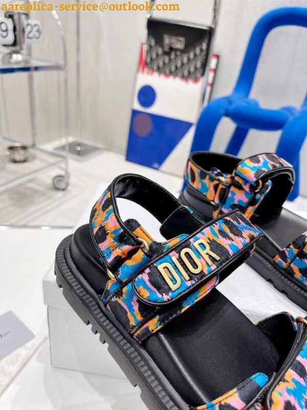 Replica Dior DiorAct Sandals In Blue Multicolor Mizza Printed Silk 9