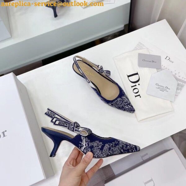 Replica Dior J'Adior Slingback Pumps 65mm In Toile de Jouy Reverse Cotton 5