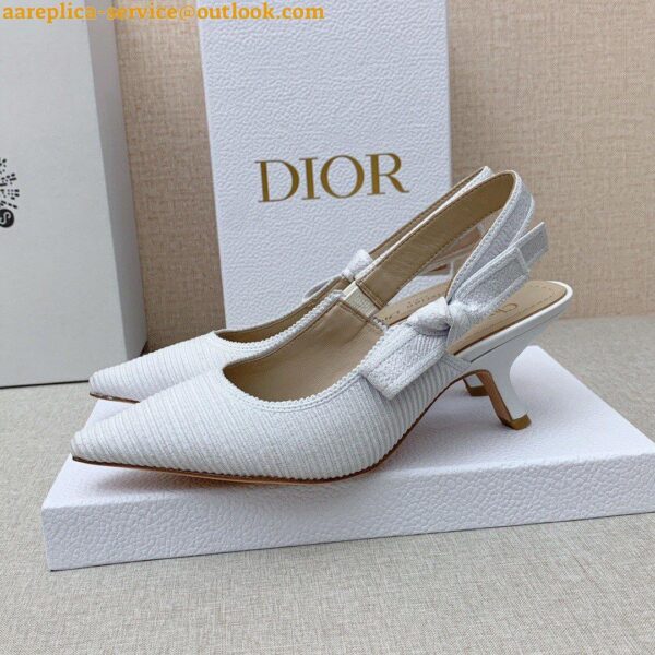 Replica Dior J'Adior Slingback Pumps 65mm In White Cotton Embroidery 10