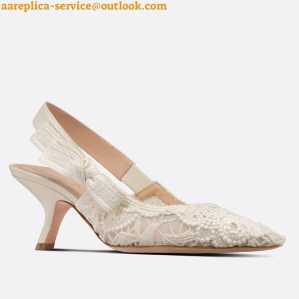 Replica Dior J'Adior Slingback Pumps 65mm In White Macrame Embroidered Cotton 5