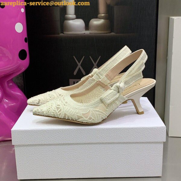 Replica Dior J'Adior Slingback Pumps 65mm In White Macrame Embroidered Cotton 6