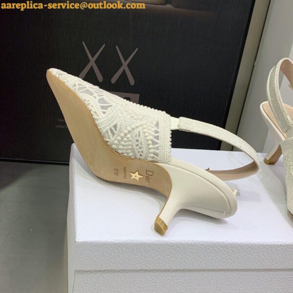 Replica Dior J'Adior Slingback Pumps 65mm In White Macrame Embroidered Cotton 9