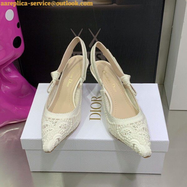 Replica Dior J'Adior Slingback Pumps 65mm In White Macrame Embroidered Cotton 10