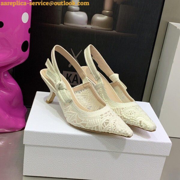 Replica Dior J'Adior Slingback Pumps 65mm In White Macrame Embroidered Cotton 11