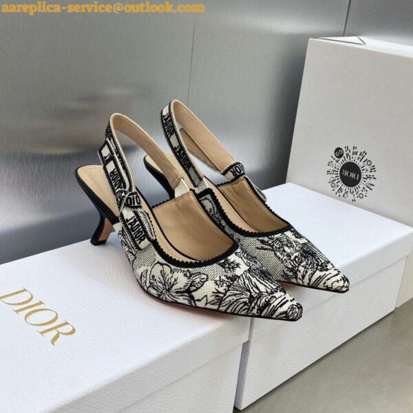 Replica Dior J'Adior Slingback Pumps 65mm In White Toile de Jouy Voyage Motif 5