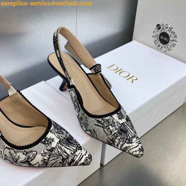 Replica Dior J'Adior Slingback Pumps 65mm In White Toile de Jouy Voyage Motif 7