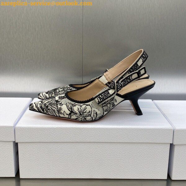 Replica Dior J'Adior Slingback Pumps 65mm In White Toile de Jouy Voyage Motif 11