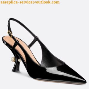 Replica Dior Tribales Pumps Slingback 80mm in Black Patent Calfskin