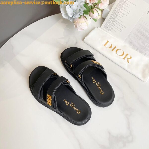 Replica Dior Dioract Slide Sandals In Black Lambskin 10