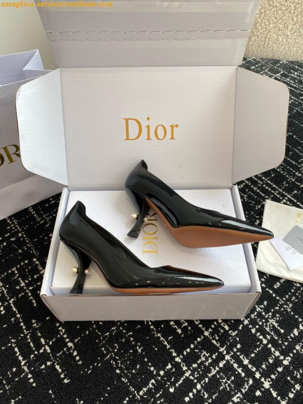 Replica Dior Tribales Pumps Slingback 80mm in Black Patent Calfskin 5