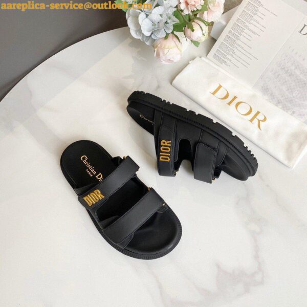 Replica Dior Dioract Slide Sandals In Black Lambskin 11