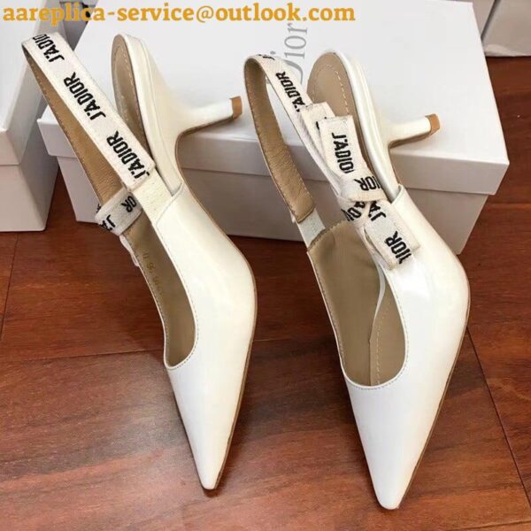 Replica Dior J'Adior Slingback Pumps 65mm In White Patent Calfskin 25