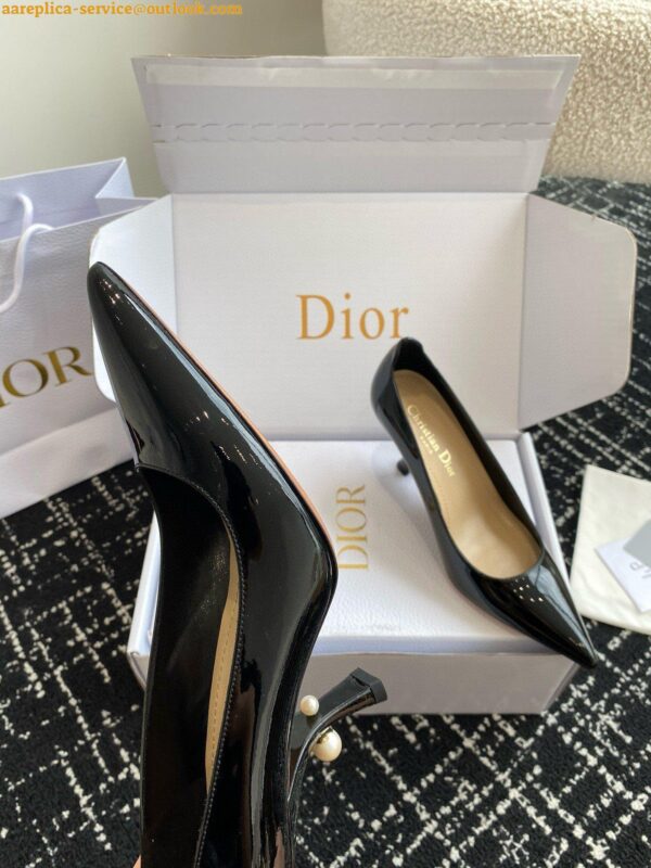 Replica Dior Tribales Pumps Slingback 80mm in Black Patent Calfskin 6