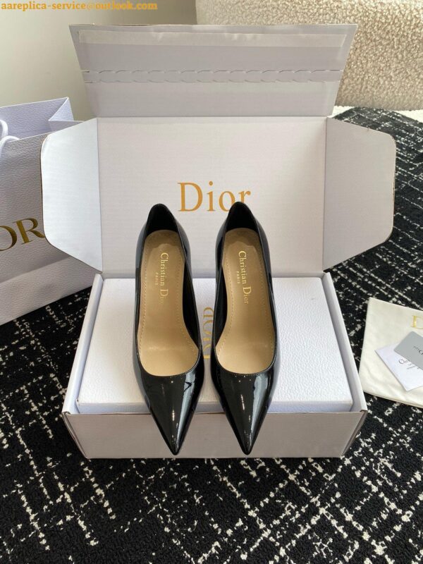 Replica Dior Tribales Pumps Slingback 80mm in Black Patent Calfskin 7