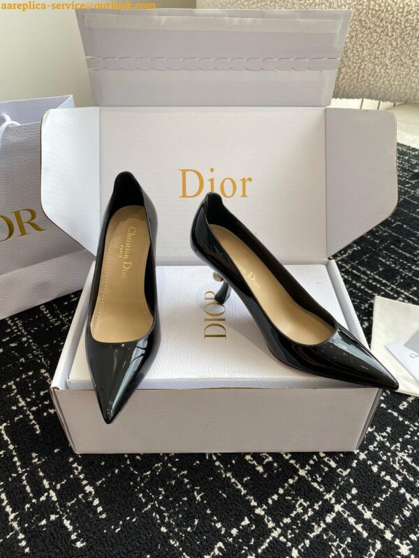 Replica Dior Tribales Pumps Slingback 80mm in Black Patent Calfskin 8