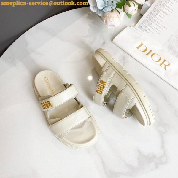 Replica Dior Dioract Slide Sandals In White Lambskin 7