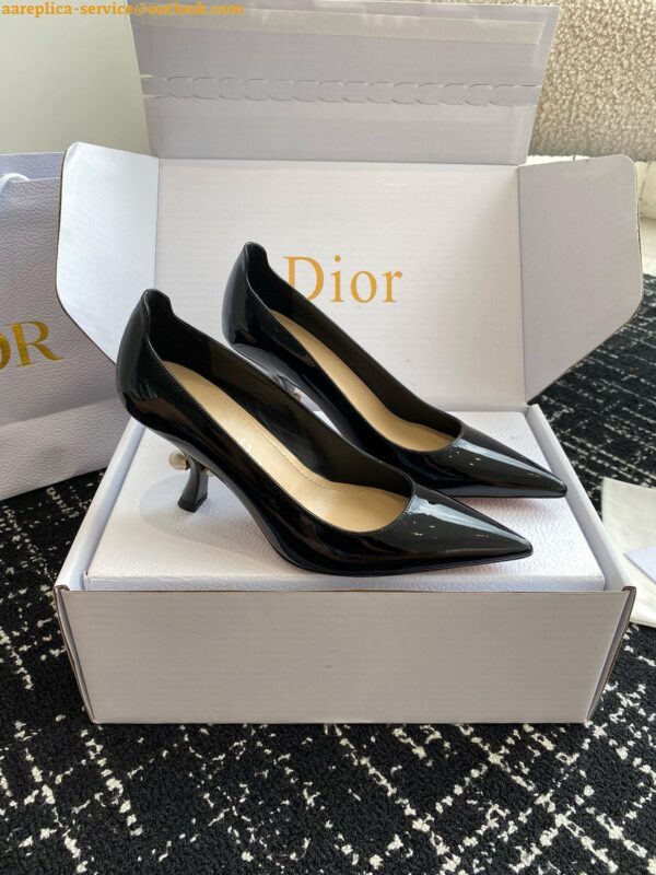 Replica Dior Tribales Pumps Slingback 80mm in Black Patent Calfskin 9