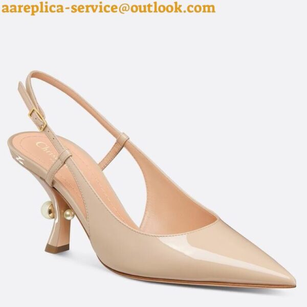 Replica Dior Tribales Pumps Slingback 80mm in Nude Patent Calfskin 3