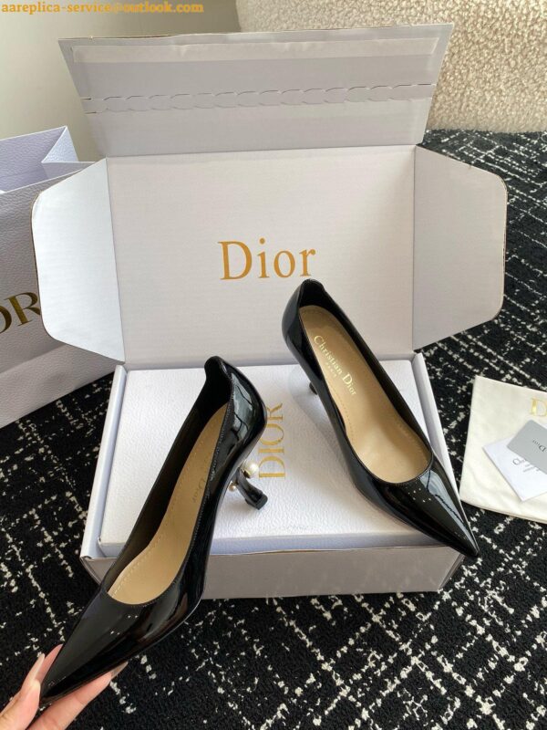 Replica Dior Tribales Pumps Slingback 80mm in Black Patent Calfskin 10