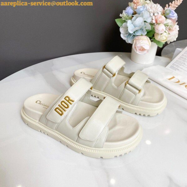 Replica Dior Dioract Slide Sandals In White Lambskin 9