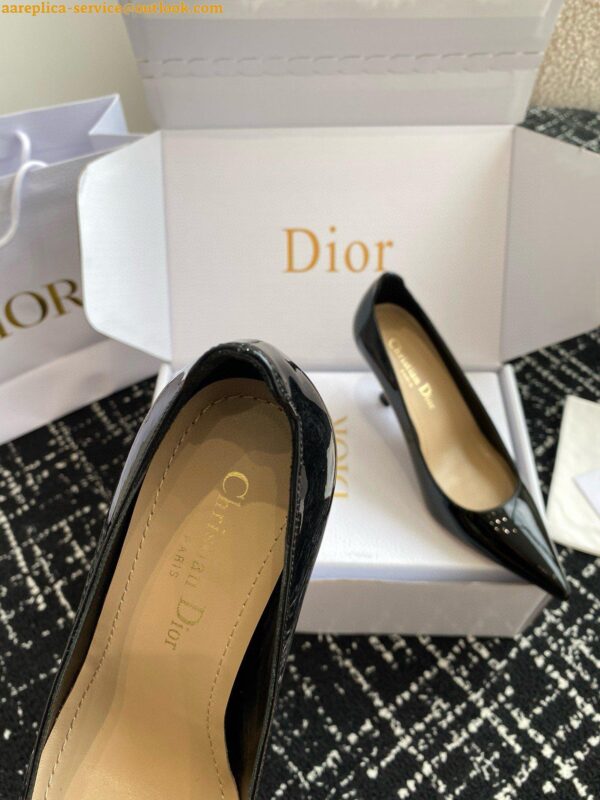 Replica Dior Tribales Pumps Slingback 80mm in Black Patent Calfskin 11