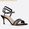 Replica Dior Dway Heeled Sandals In Gold Cotton with Strass 2