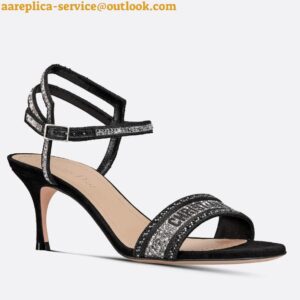 Replica Dior Dway Heeled Sandals In Black Cotton with Strass