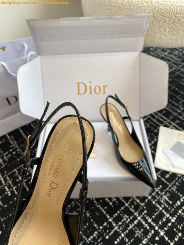 Replica Dior Tribales Pumps Slingback 80mm in Black Patent Calfskin 15