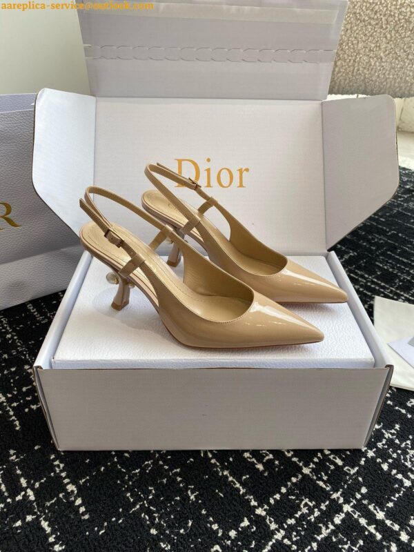 Replica Dior Tribales Pumps Slingback 80mm in Nude Patent Calfskin 9