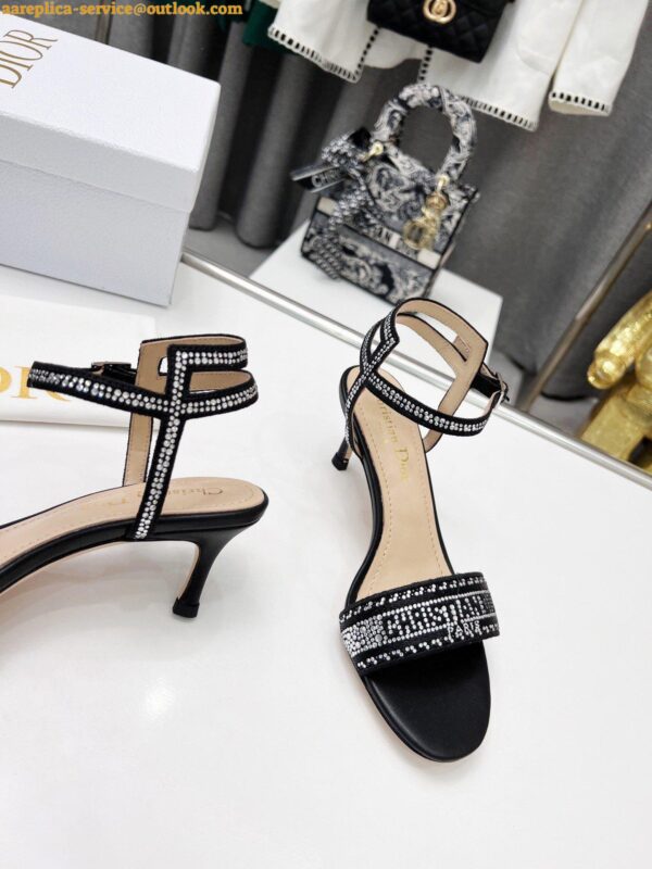 Replica Dior Dway Heeled Sandals In Black Cotton with Strass 7