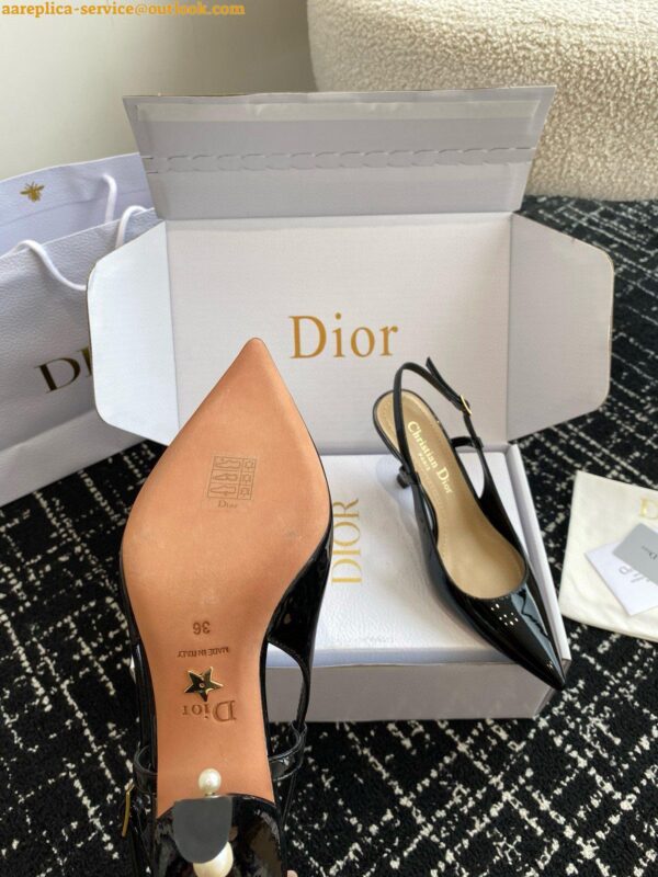 Replica Dior Tribales Pumps Slingback 80mm in Black Patent Calfskin 16