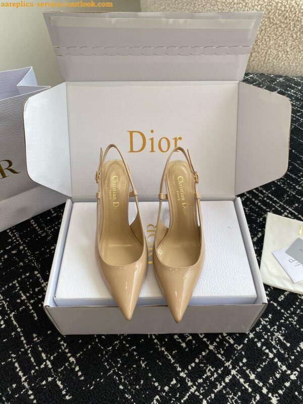 Replica Dior Tribales Pumps Slingback 80mm in Nude Patent Calfskin 10