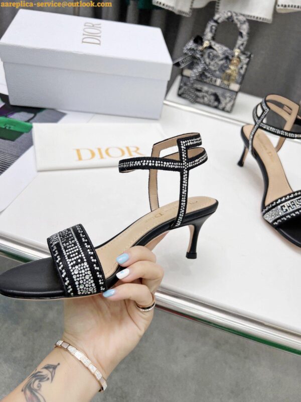 Replica Dior Dway Heeled Sandals In Black Cotton with Strass 8