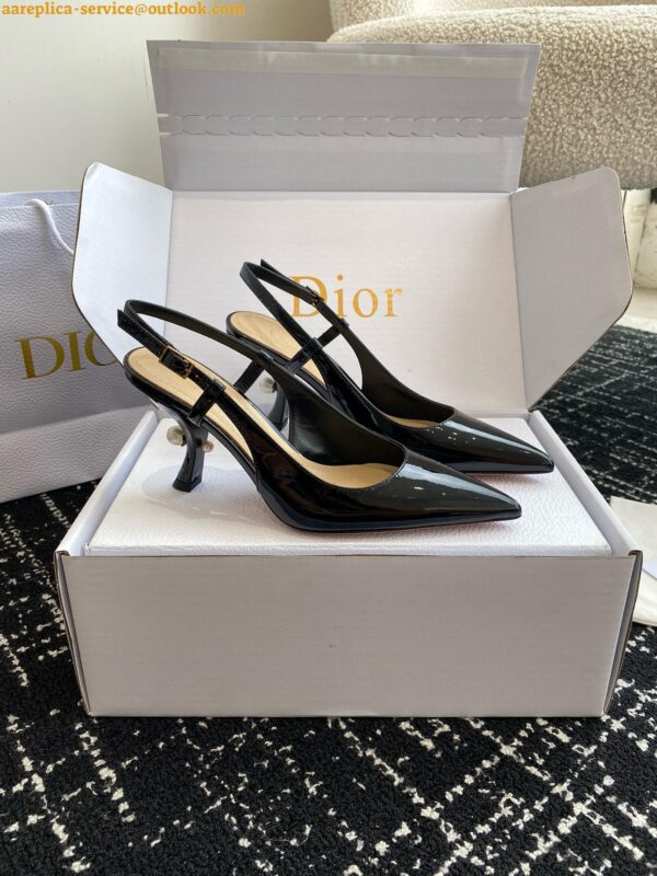 Replica Dior Tribales Pumps Slingback 80mm in Black Patent Calfskin 17