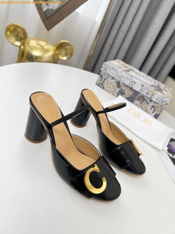 Replica Dior C'est Slingback Pumps 80MM in Black Patent Calfskin 5