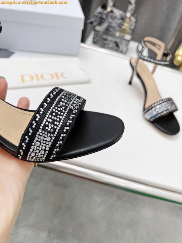 Replica Dior Dway Heeled Sandals In Black Cotton with Strass 10